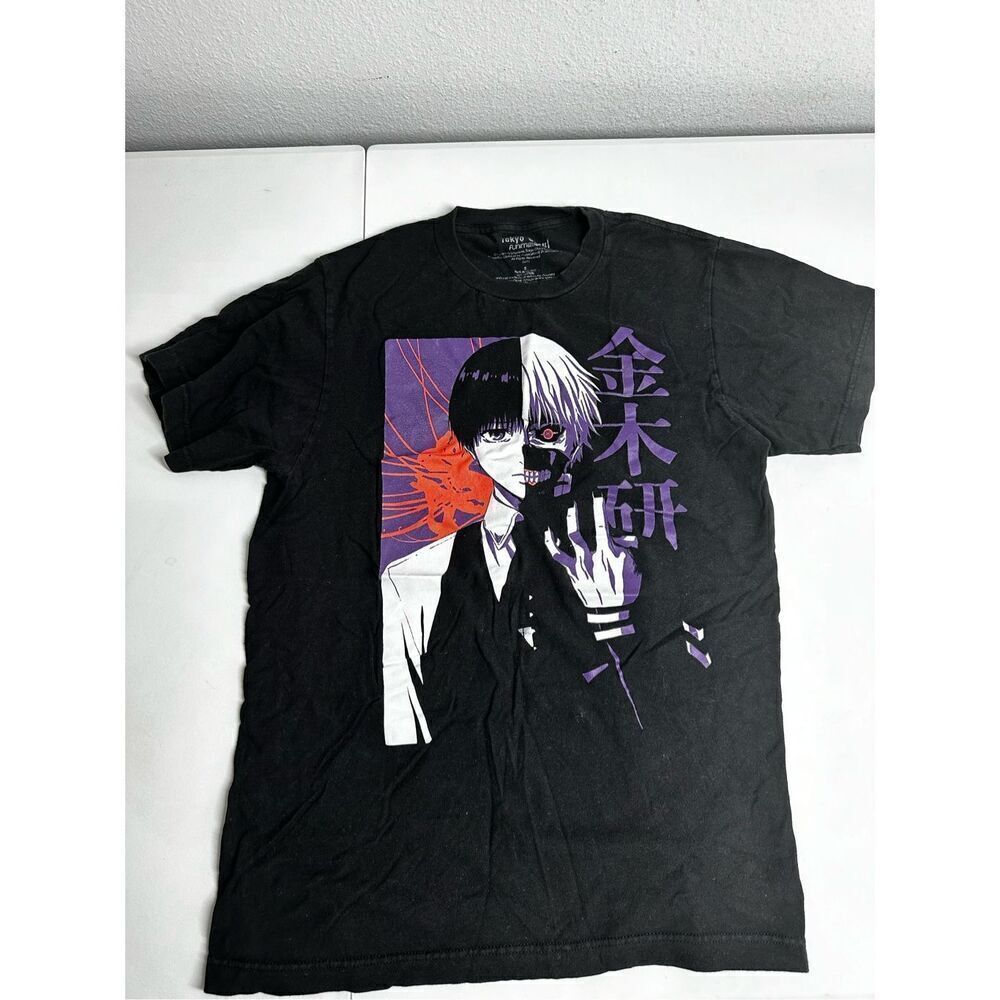 Tokyo Ghoul KEN KANEKI SPLIT FACE Anime T-Shirt Black Short Sleeve Sz S Cotton